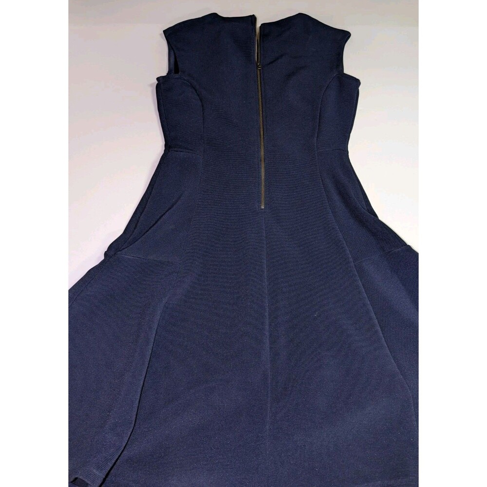Halogen Women's Size S Navy Blue Ribbed Mini Swing Dress Sleeveless Zip Back